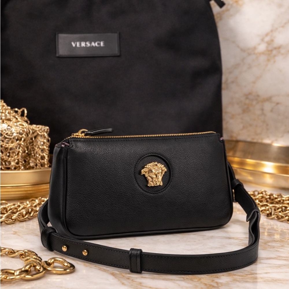 Versace Grained Calfskin Leather Shoulder Bag with Gold Medusa - Picture 17 of 17